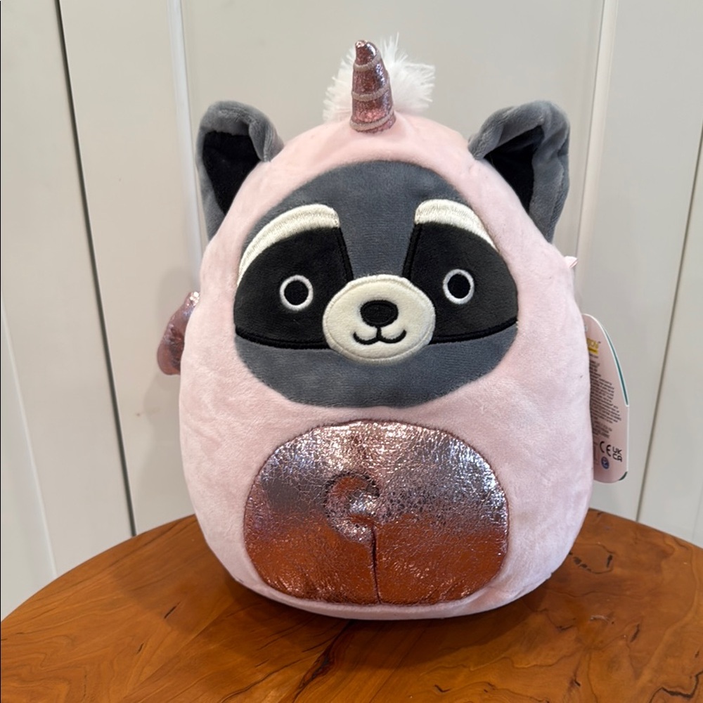 Pink and Gray Unicorn Raccoon Squishmallow
